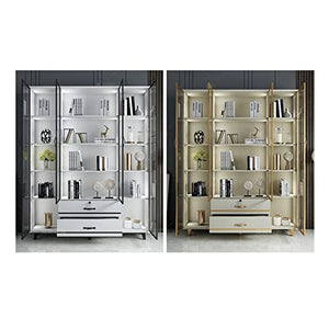 BNNP White Vertical Bookcase Storage Rack with Glass Doors