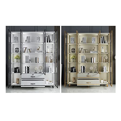 HIHELO White Glass Door Bookcase 160cm Gold Fashion Bookshelf