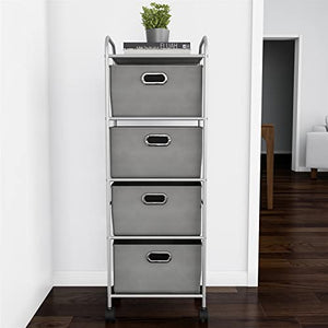 None Rolling Storage Cart with Fabric Bins - Home Office Filing Cabinet (Color: 3 Drawer)