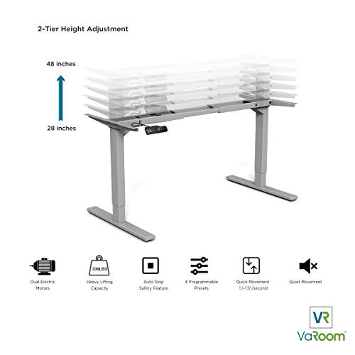 VaRoom Highrise Dual Motor Heavy Duty, Electric Height Adjustable Base for Sit to Stand Desk, Silver