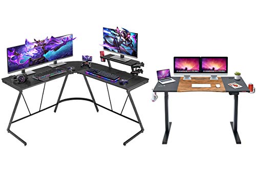 Mr IRONSTONE Electric Height Adjustable Desk 53.5" Standing Desk Sit to Stand Home Office Computer Desk & L-Shaped Gaming Desk 50.8" Computer Corner Game Desk, Home Office Writing Workstation