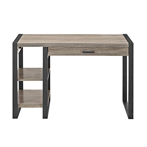 Walker Edison Modern Industrial Computer Gaming Desk Storage Shelves and Drawer with Electrical Outlet Home Office, 48 Inch, Driftwood