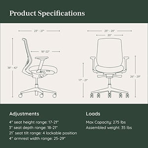 Branch Ergonomic Chair with Adjustable Lumbar Support, Breathable Mesh Backrest, Smooth Wheels - Graphite/White