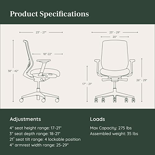 Branch Ergonomic Chair - Adjustable Lumbar Support, Breathable Mesh Backrest - Black