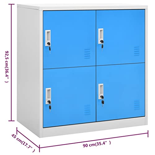 vidaXL Steel Locker Cabinet Set 5 pcs in Light Gray/Blue - School/Office Lockers, Storage Organizer w/Locks 35.4"x17.7"x36.4