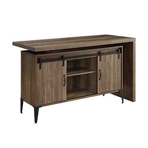 Knocbel Industrial Swivel Computer Desk with Sliding Barn Door Storage Cabinet and Cord Management, Home Office Workstation Writing Desk with Metal Legs (Rustic Oak and Black)