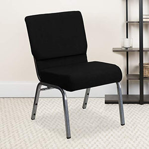 Flash Furniture 4 Pack HERCULES Series Stacking Church Chair - Black Fabric/Silver Vein Frame