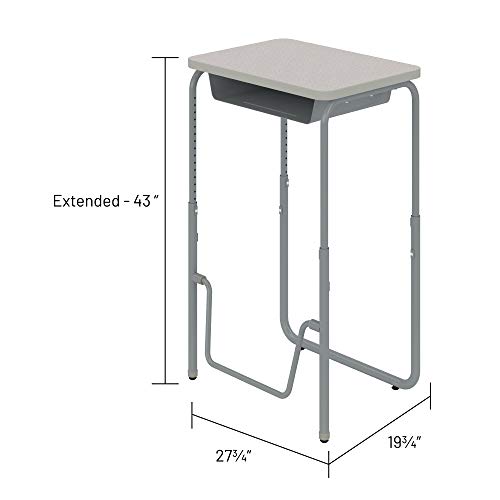 Safco AlphaBetter 2.0 Student Desk with Swinging Footrest Bar, Sit to Stand, 29”-43”, Pebble Gray