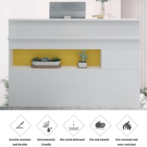 HSHBDDM Modern Reception Desk with Display Shelf & Drawers 120x50x100cm