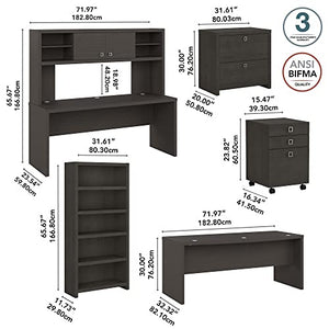 Bush Business Furniture Echo Bow Front Desk Set with Credenza, Hutch, and Storage - 72W, Charcoal Maple