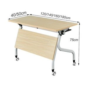 NaLoRa Laminate Flip Top Training Table with Lockable Wheels, Conference/Training/Classroom Table (Color: A, Size: 120 * 50 * 75cm)