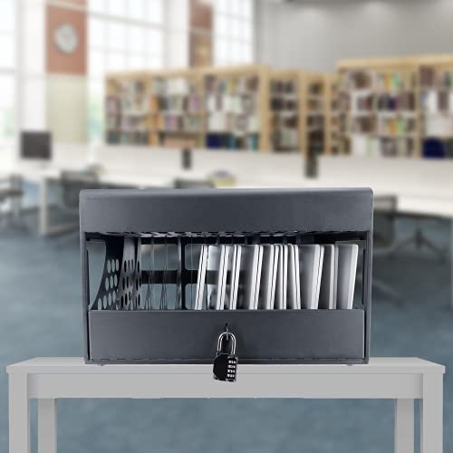 16-Device Charging Station for Chromebooks - Locking Charging Cabinet with Cable Management, Charger Storage, and Lock Included - Fits 14'' Screensize and 1.2'' Thick Tablets (Black)