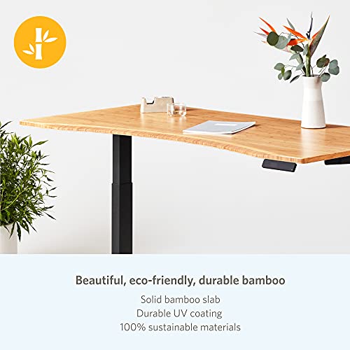 Fully Jarvis Standing Desk 60" x 30" Natural Bamboo Top - Electric Adjustable Desk Height from 22.9" to 42.9" with Memory Preset Controller (Contour, Alloy Frame)