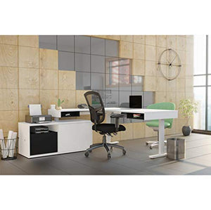 Bestar Pro-Vega L-Shaped Standing Desk with Credenza, 81W, White & Black