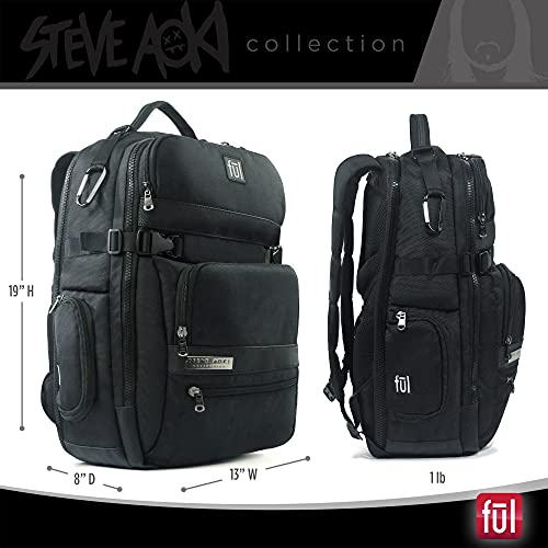 FUL Steve Aoki 19 Inch Laptop Backpack, Padded Computer Bag for Commute or Travel, Black, One Size