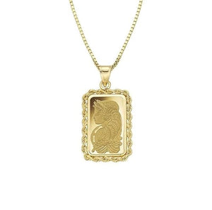 IROLD Solid 14K Yellow Gold Rope Design Coin Frame Necklace 1-2.5-5 Gram, 22 Inches