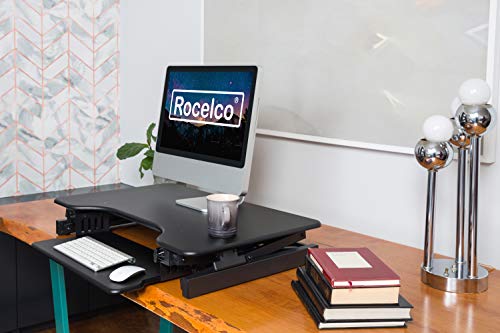 Rocelco 40" Large Height Adjustable Standing Desk Converter, Quick Sit Standup Dual Monitor Riser, Gas Spring Assist Computer Workstation, Retractable Keyboard Tray, (R DADRB-40), Black