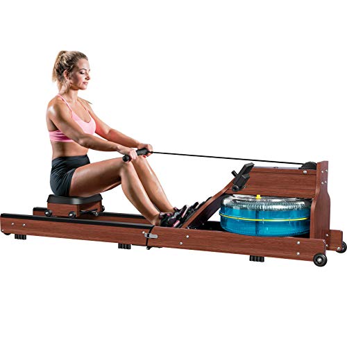 Water Rowing Machine, TopMade Oak Wood Water Adjustable Resistance Rower for Home Gym Workout Foldable Indoor Exercise Water Row Machine Fitness Equipment Bluetooth LCD Monitor Wooden Rower Machine