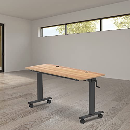 S Stand Up Desk Store Crank Adjustable Height Flip Top Rolling Table (Black Frame/Natural Walnut, 60")