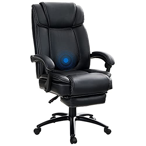 MAISON ARTS Big and Tall Bonded Leather Reclining Office Chair Task Chair, 400lb High Back Executive Massage Computer Desk Chair with Retractable Footrest and Metal Base for Home Office