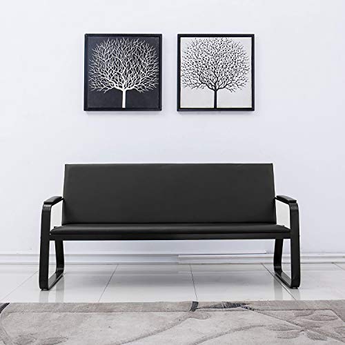 Bestmart Black Leather Waiting Room Bench Chairs for Office Clinic Salon Bank