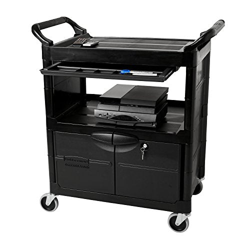 Rubbermaid Commercial Products Rolling Utility Cart with Drawers, Black, 300 lbs Capacity