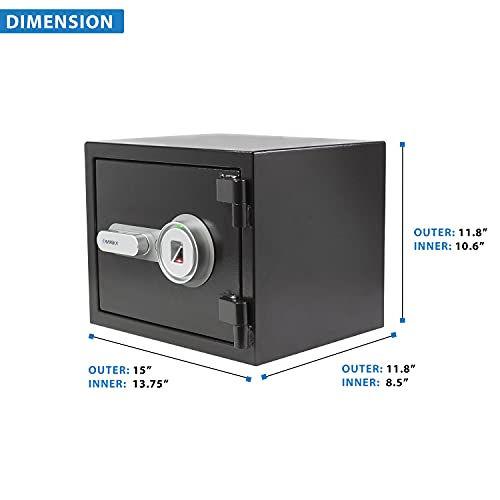 BARSKA AX13498 Biometric Fireproof Safe 0.75 Cu Ft Black Texture with Long Locking Bolts, Small