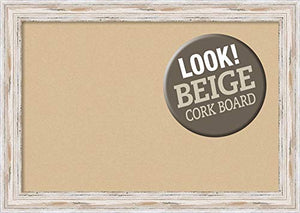 Amanti Art Beige Extra Large, Outer Size 41 x 29 Tan Cork Alexandria White Wash Framed Bulletin Boards, 36x24