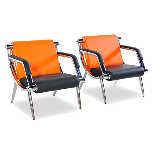 WALCUT 2Pcs PU Leather Office Reception Chair Waiting Room Visitor Guest Sofa Seat Orange