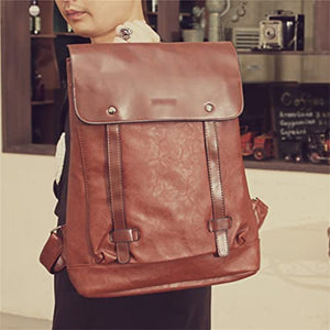 Backpack Mens Leather Retro Backpack Unisex Laptop School Bag Travel Bag (Color : B, Size