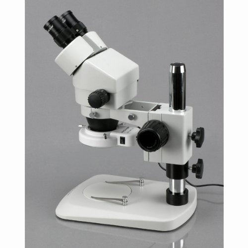 AmScope SM-1BN-64S Professional Binocular Stereo Zoom Microscope, WH10x Eyepieces, 7X-45X Magnification, 0.7X-4.5X Zoom Objective, 64-Bulb LED Ring Light, Pillar Stand, 110V-240V