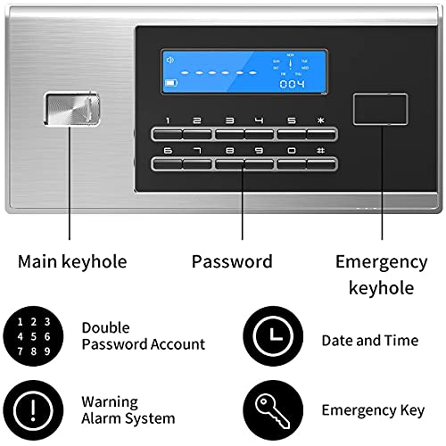 Security Safe Fireproof Waterproof Safe with Digital Keypad and Sensor Light, 2.3 Cubic Feet Large Sized Steel Security Keypad Lock Jewelry Passport Cash Money Gun Cabinet for Home Office Hotel