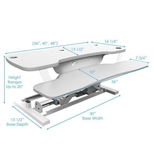 VersaDesk Power Pro USA Manufactured | Electric Height-Adjustable Desk Riser | Standing Desk Converter | Sit to Stand Desktop with Keyboard + Mouse Tray | 36" X 24" | All White