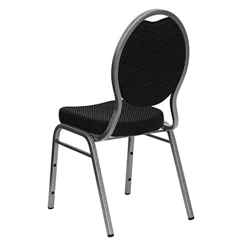 Flash Furniture 4 Pack HERCULES Series Teardrop Back Stacking Banquet Chair - Black Patterned Fabric/Silver Vein Frame