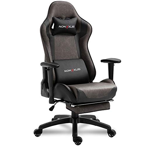 Nokaxus Office Chair Computer Gaming Chair with Massage Lumbar Support and Retractible Footrest PU Leather 90-180 Degree Adjustment of Backrest (YK-6008-BROWN S1)