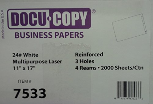 24lb 11" x 17" 3-Hole Punched Reinforced Edge Paper - 2000 Sheets