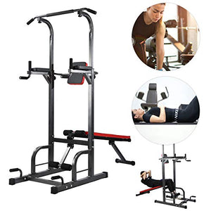 YunsHanSJ Multifunction Power Tower with Sit Up Bench, Workout Equipment has 6 Adjustable Height, Home Gym Exercise Tower Stand, Strength Training Equipment for Home & Gym