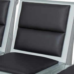 Kinfant 3-Seat Metal Waiting Room Chair Set with Armrests, PU Leather - Black (Set of 3)