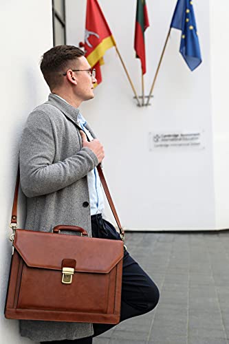 Mens Leather Briefcase Full Grain Leather Laptop Bag up to 17’’ Brown Attache Case - Time Resistance