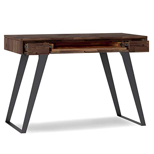 SIMPLIHOME Lowry SOLID WOOD and Metal Modern Industrial 44 inch Wide Home Office Desk, Writing Table, Workstation, Study Table Furniture in Distressed Charcoal Brown