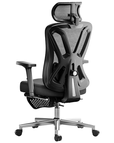 Hbada Ergonomic Office Chair with Adjustable Lumbar Support, Height, Footrest, 2D Headrest - Black