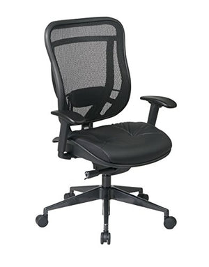 SPACE Seating Breathable Mesh High Back and Padded Black Leather Seat, Ultra 2-to-1 Synchro Tilt Control, Seat Slider and Gunmetal Finish Executive Chair