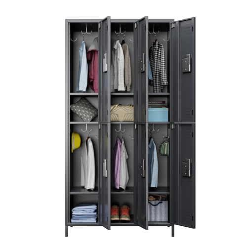 Reemoon Metal Locker Storage Cabinet for Employees, 72" Tall Steel Lockers (Dark Grey, 6 Doors)