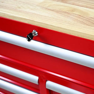 Sunhilda 9 Drawers Multifunctional Tool Cart with Wheels and Wooden Top (Red)