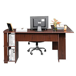 GUOOK Multipurpose Table Computer Desk L-Shaped Home Office Workstation Desk with 2-Layer Storage Rack, Wooden Right-Angle Computer Desk