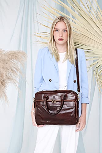 Leather Laptop Bag Full Grain Briefcase Brown Satchel Bag - Time Resistance