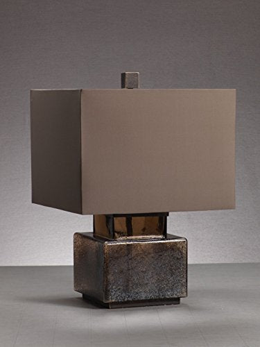 24" Tall Blown Glass and Metal Table Table Lamp, Square Shaped, Amber and Taupe