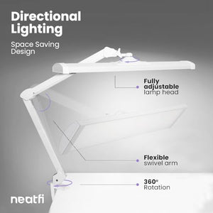 Neatfi LED Desk Lamp with Clamp, 3 Light Modes, Dimmable - 3,500 Lumens