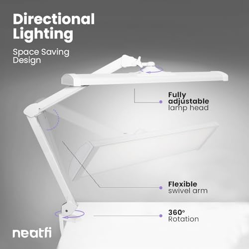 Neatfi LED Desk Lamp with Clamp, 3 Light Modes, Dimmable - 3,500 Lumens