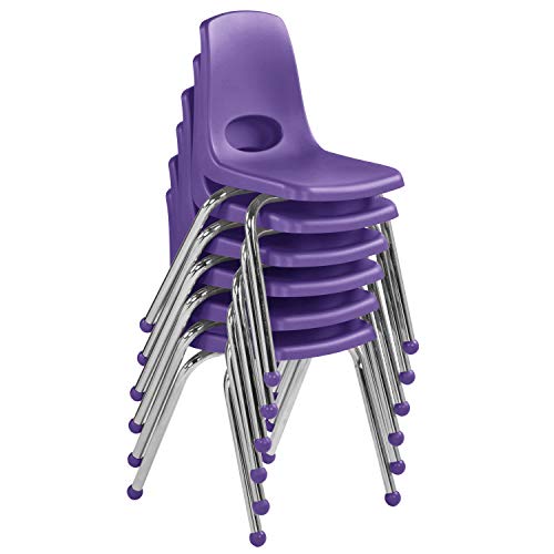 Factory Direct Partners FDP 16" School Stack Chair, Stacking Student Chairs with Chromed Steel Legs and Ball Glides - Purple (6-Pack), 10367-PU